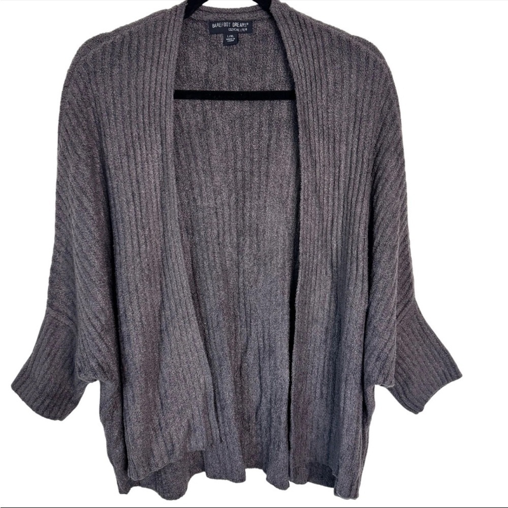 Barefoot Dreams Cozy Chic Lite Ribbed Shrug Open Front Cardigan Gray Womens L/XL